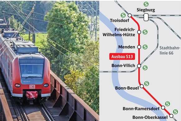 Fotomontage mit einem Regionalzug und einem Fahrplan
