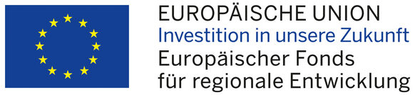 Logo der Europäischen Union mit Schriftzug „Investition in unsere Zukunft“, Europäischer Fonds für regionale Entwicklung.