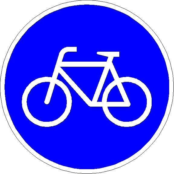Das runde Schild für einen Radweg, den Radfahrende benutzen müssen, zeigt ein weißes Rad auf blauem Grund.