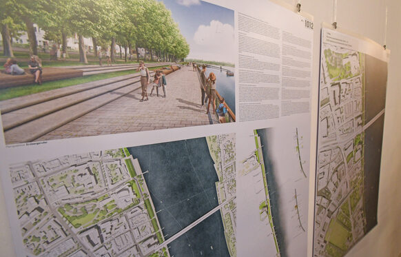 Eine Zusammenstellung der Planentwürfe des Büros Planorama Landschaftsarchitektur zur Neugestaltung des Rheinufers