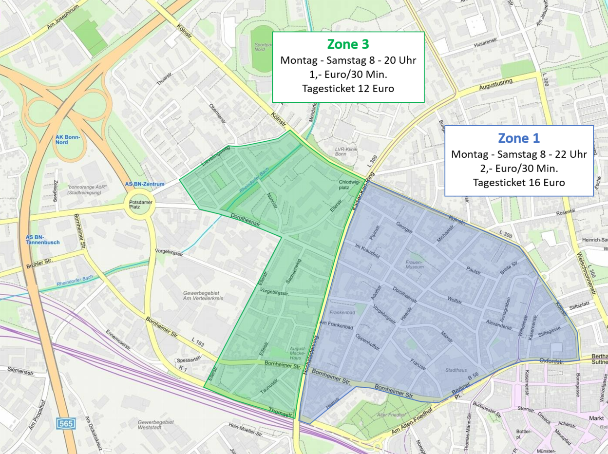Das Bild zeigt eine Karte der unterschiedlichen Parkzonen in der Nordstadt.