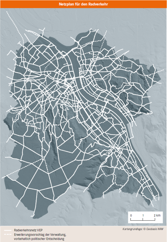 Das Bild zeigt eine Karte mit Radwegen in Bonn.