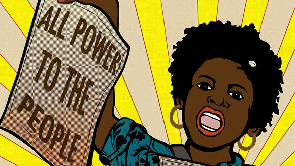 MACHT MIT! DEMOKRATIE GESTALTEN-Motiv: Emory Douglas, Papergirl  All Power to the People