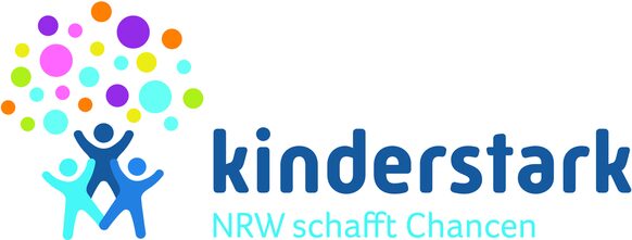 Das Logo zeigt gezeichnete Kinder und bunte Luftballons